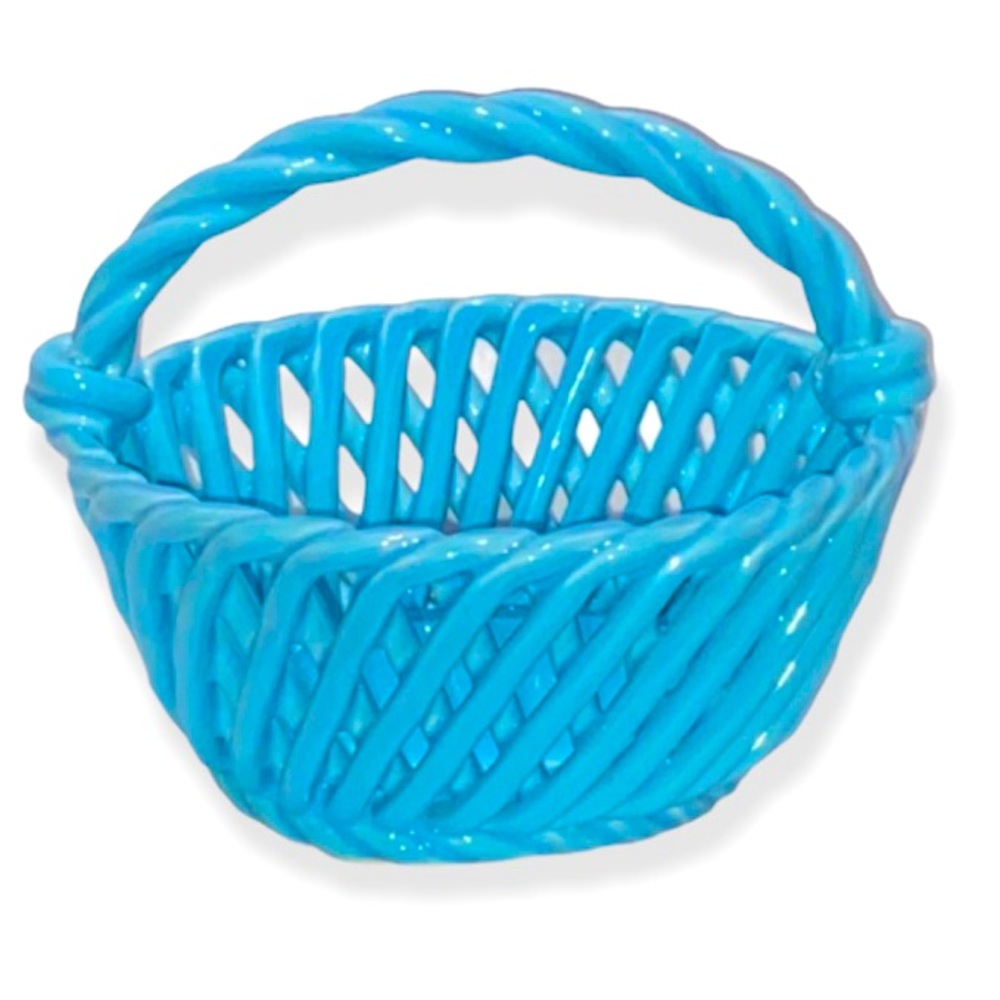 Blue Ceramic Lattice Weave Basket